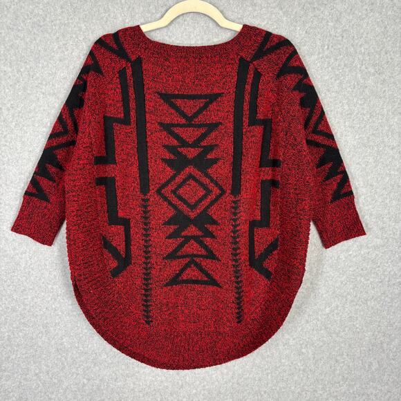 Express Sweater Women XS Red Black Wool Mohair Aztec Southwestern Tribal Slouchy - Picture 9 of 10